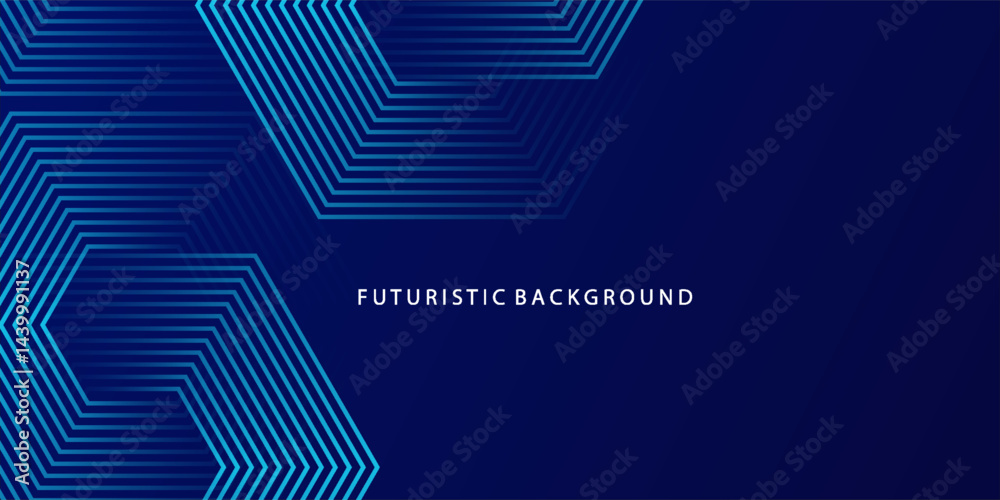 Dark blue background with hexagon geometric lines pattern. Abstract shiny hexagon lines. Futuristic technology concept