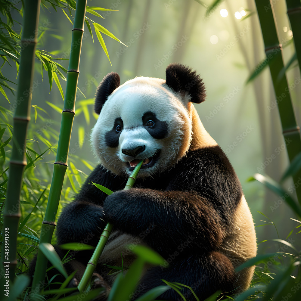 Fototapeta premium panda eating bamboo