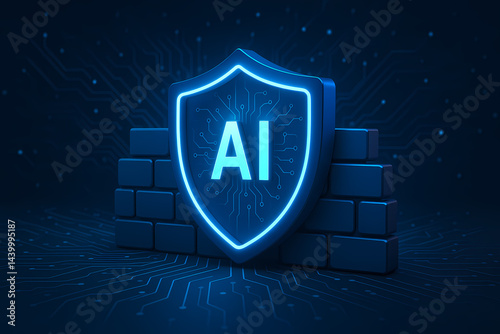 3D AI Firewall Shield with Luminous Frame for Smart System Defense
