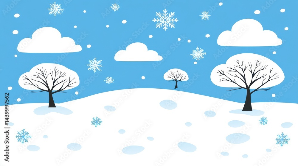 Snowy winter landscape with bare trees