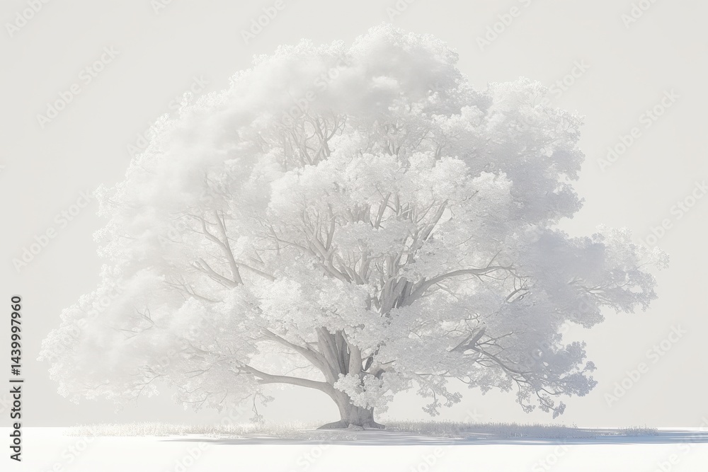 Fototapeta premium Solitary, large, white tree, minimalist, serene