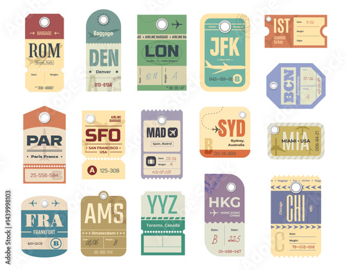 Set of beautiful vintage luggage tag, retro travel label set