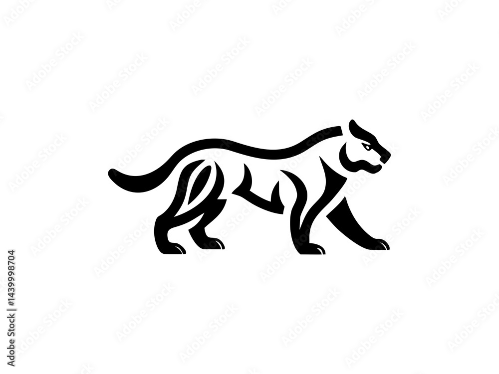 Fototapeta premium Powerful Tiger Silhouette Design for Logo or Graphic Use, A bold, stylized silhouette of a tiger, perfect for a logo or graphic design project.