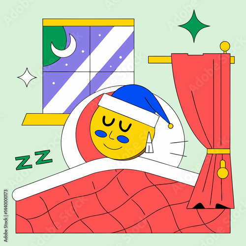 A cute digital illustration of a good night emoticon wearing a cozy nightcap, perfect for bedtime-themed designs and messaging.