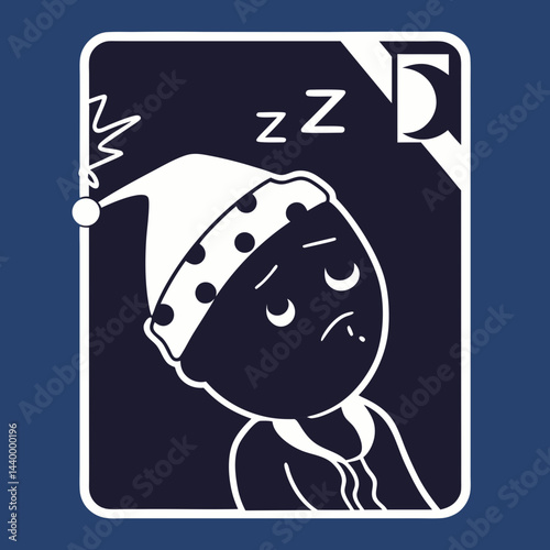 A cute digital illustration of a good night emoticon wearing a cozy nightcap, perfect for bedtime-themed designs and messaging.