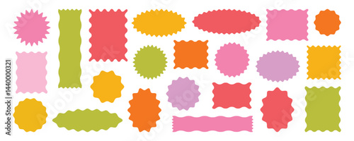 Wavy circular set, oval, and rectangular frame collection, Scalloped and squiggly border shapes vector illustration