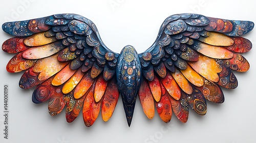 Creative multicolored wings in funky bohemian art style high resolution images