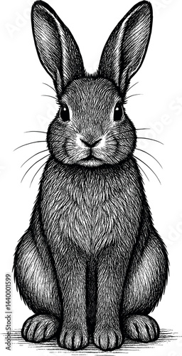 Curious Rabbit Full Body Front View vector black silhouette cricut print design isolated on a plain white background