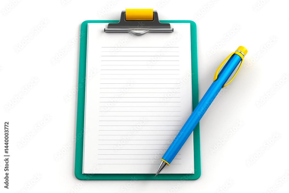 Blank clipboard with lined paper and blue pen on white background Blank clipboard with lined paper and blue pen on white background