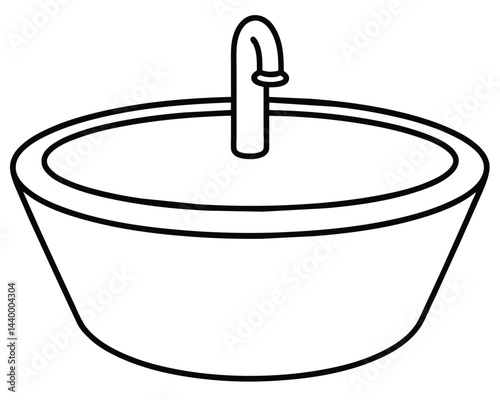 Simple line drawing of a washbasin with faucet.