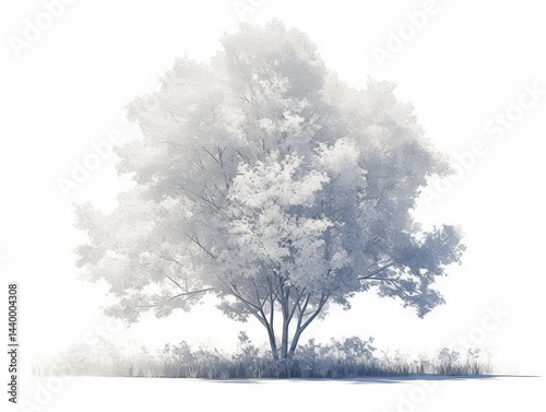 Wallpaper Mural Solitary tree, muted tones, grass at base, isolated on white Torontodigital.ca