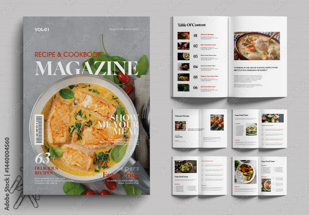 Modern Cookbook Magazine Layout for Culinary Publications Stock ...