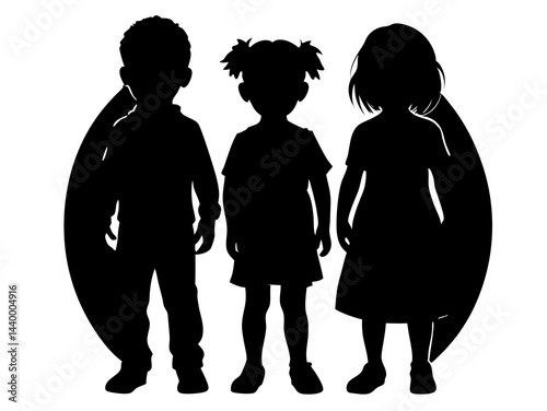 "Silhouettes of Three Children Standing Together"