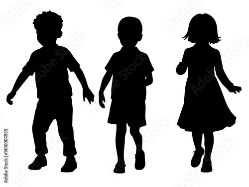 "Silhouettes of Three Children Standing Together"