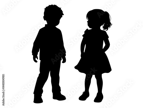 Silhouette of Two Children Standing Together