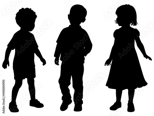 "Silhouettes of Three Children Standing Together"