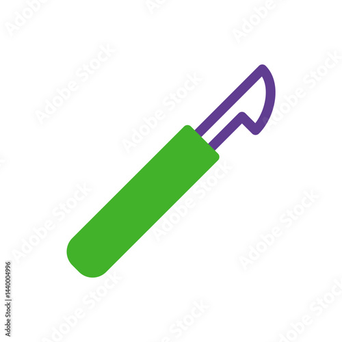 Stylized surgical scalpel illustration with green handle and purple blade