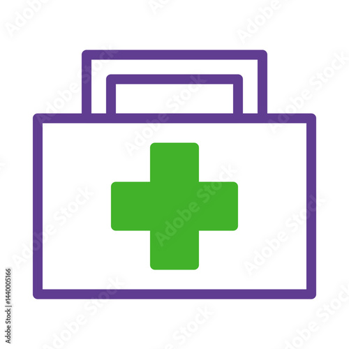 Minimalist depiction of healthcare kit in purple outline on white background