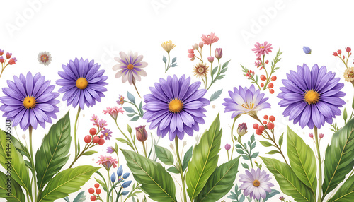 Soft pastel floral illustration featuring blooming flowers on a white background. Perfect for spring designs, wedding invites, or nature-inspired projects.