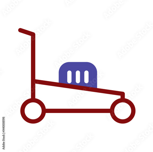 Stylized lawn mower illustration displaying garden equipment for grass cutting