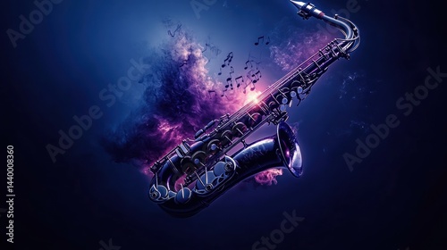 Saxophone in abstract musical cloud photo