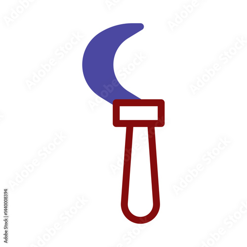 Abstract depiction of a sickle with simple geometric forms in contrasting colors