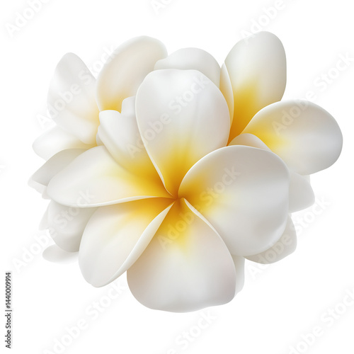 Beautiful white plumeria flowers with yellow accents