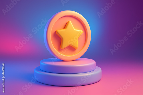 3D Reward Token Platform with Dreamy Gradient and Colorful Ambient Light
