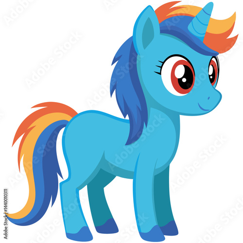 Colorful cartoon unicorn pony smiling happily
