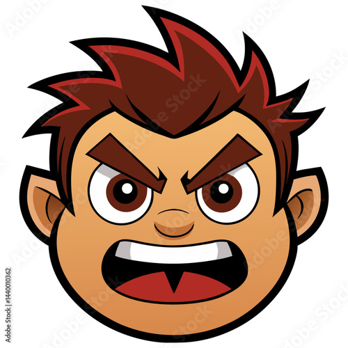 Angry cartoon boy face yelling aggressively
