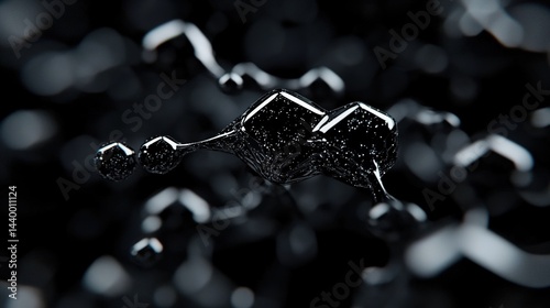 Fototapeta Naklejka Na Ścianę i Meble -  Close-up of a metallic molecular structure with a central sphere and rods.