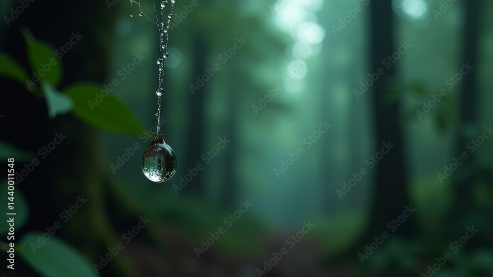 Water Drop Suspended in Green Forest Water Drop Suspended in Green Forest