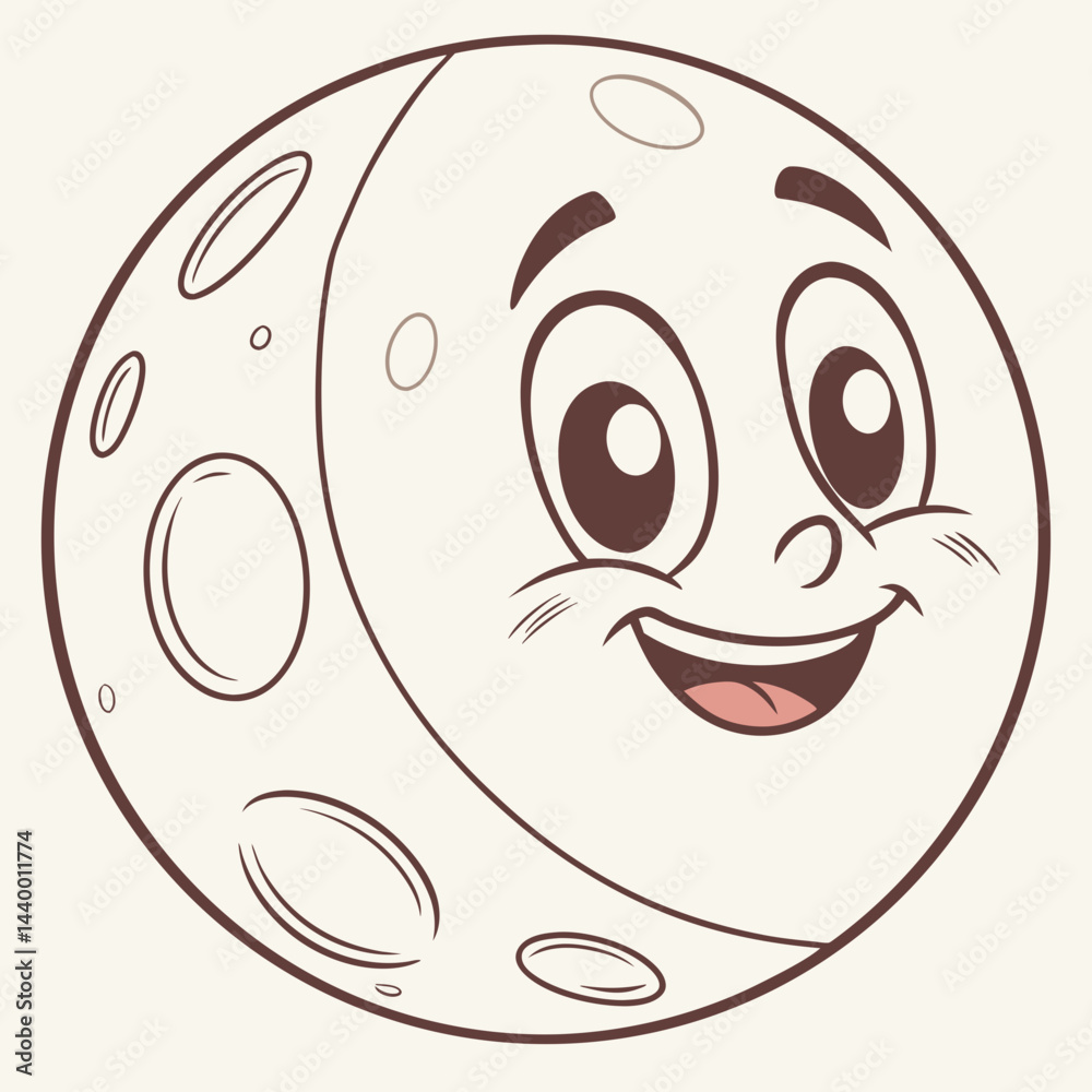 Fototapeta premium A joyful digital illustration of a smiling moon, perfect for adding a cheerful celestial touch to your designs.