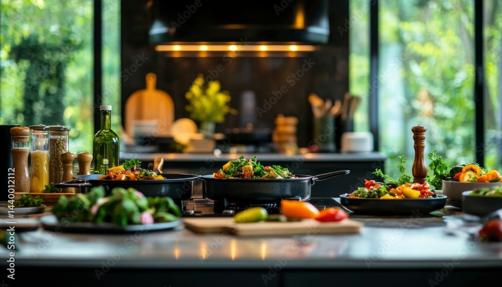 Fototapeta premium Stylish kitchen with prepared food