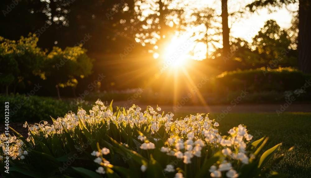 Obraz premium Sunset over a field of flowers