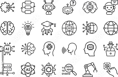 Artificial Intelligence and Machine Learning Line Icons – Technology Vector Set