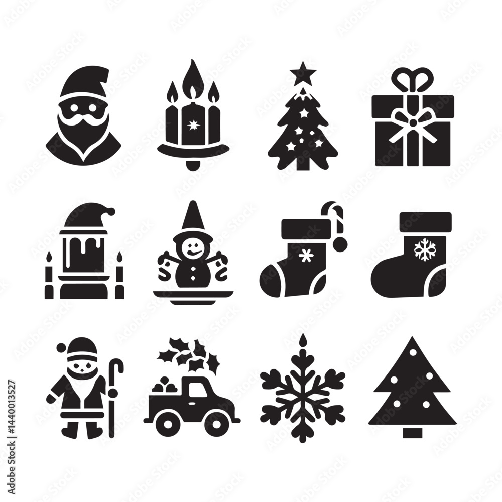 Fototapeta premium Christmas icon set silhouette with white and black