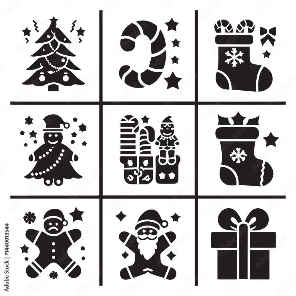 Fototapeta premium Christmas icon set silhouette with white and black
