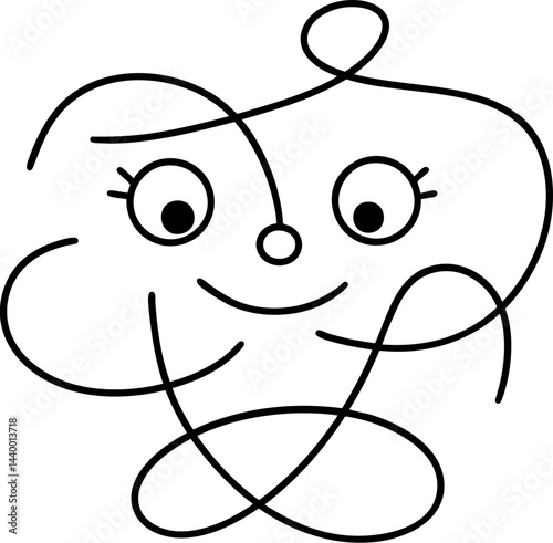 playful abstract art piece featuring smiling face created with simple lines and curves, evoking joy and creativity