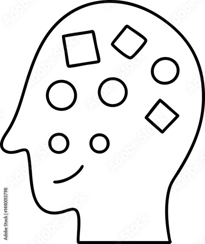 abstract face design featuring various shapes like circles and squares, representing creativity and thought