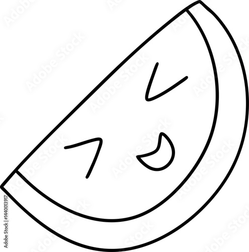 playful abstract art piece featuring smiling face on slice of fruit, showcasing vibrant lines and cheerful expression