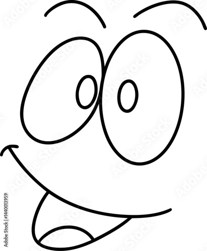 playful abstract face with exaggerated features and joyful expression, showcasing lines that create fun art style