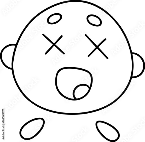 abstract art piece featuring cartoonish face with exaggerated expressions and lines, evoking playful yet eerie emotion