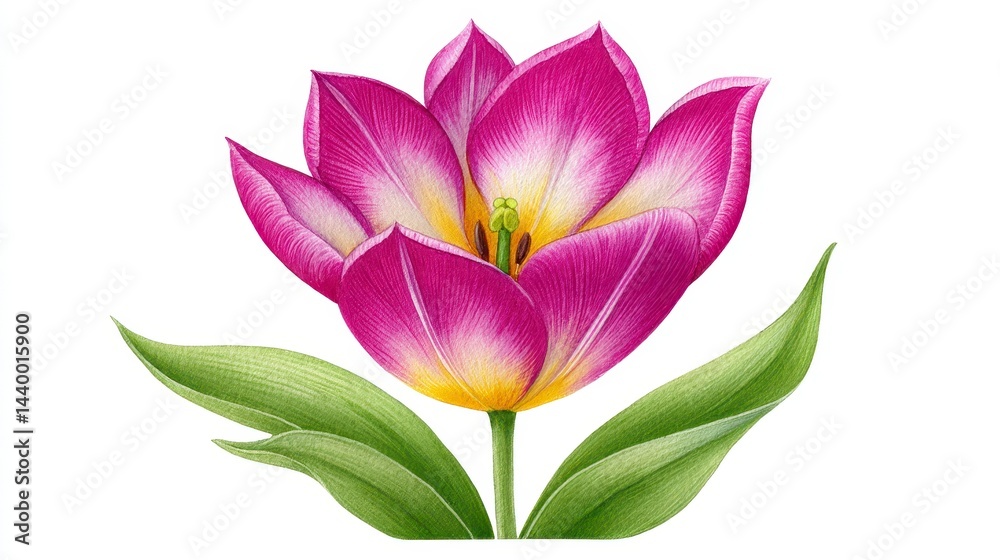 Pink and Yellow Tulip Close Up on White Background Pink and Yellow Tulip Close Up on White Background