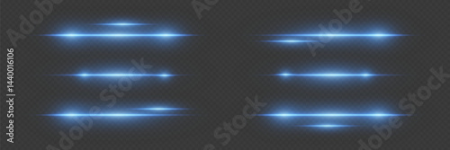 Blue light effects, neon flashes of lines. On a transparent background.