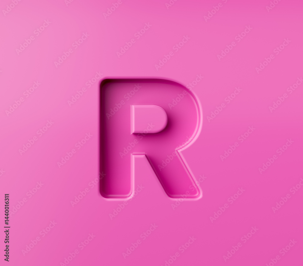 Vibrant pink Alphabet letter R embossed on a pink background, 3d illustration Vibrant pink Alphabet letter R embossed on a pink background, 3d illustration