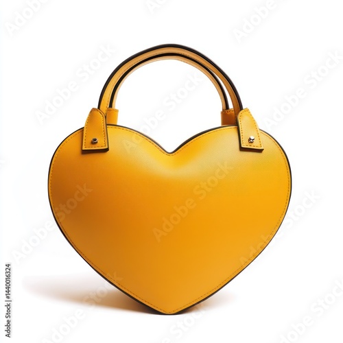 Heart shaped yellow leather handbag isolated on white background.