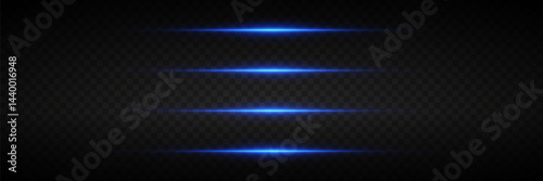 Blue light effects, neon flashes of lines. On a transparent background.