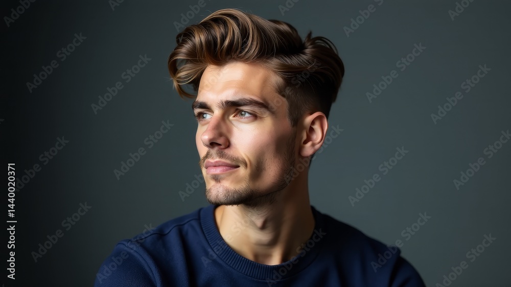 Obraz premium Handsome Man With Trendy Hairstyle Portrait
