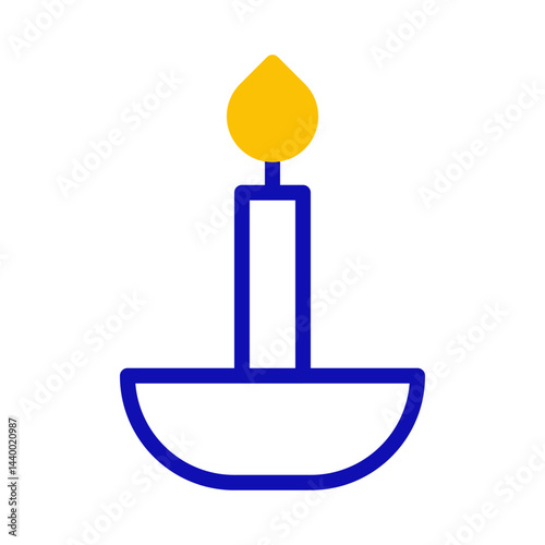Simple Candle Icon Illustration with Blue Outline and Yellow Flame Design